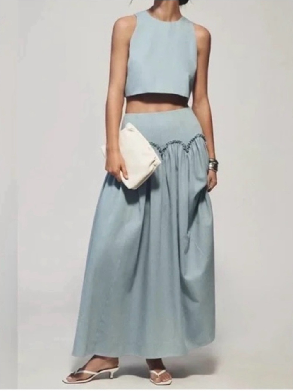 Mare Mare x Anthropologie Basque Waist Maxi Skirt XS Light Denim